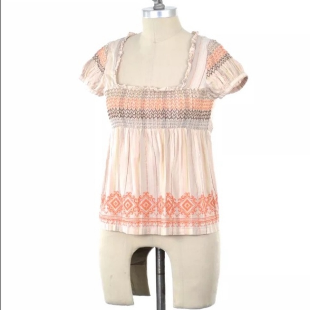 Floreat Anthropologie smocked babydoll blouse